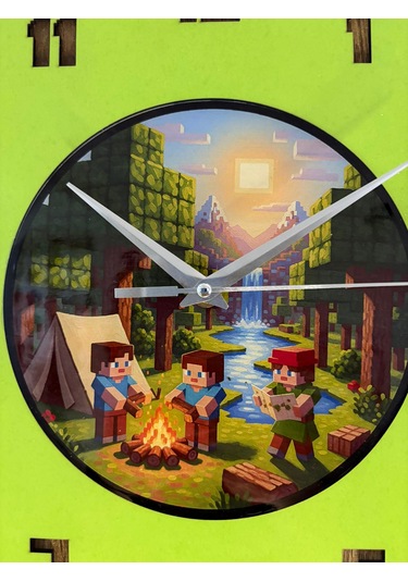 Kişiye Özel İsimli Bloklu Dünya Tasarımlı Duvar Saati Epoksi Dolgulu Resimli & Rakamlı 35 Cm Açık Yeşil