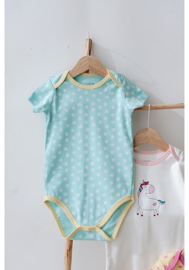 Lilabio %100 Pamuk 3'lü Kısa Kollu Bebek Body Renkli Çok Renkli