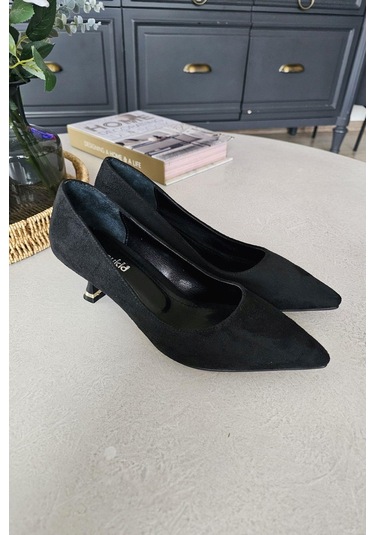 10 670 Topukla Kadın 6 Cm Kadeh Topuk Stiletto Siyah Süet