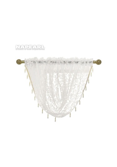 Beyaz 1 Pc Napearl Modern Boncuklu Jakarlı Perde Valance Tasarım Pencere Dekoratif Perde Çiçek Tül Perde Beyaz