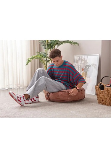 Çok Amaçlı Puantiyeli Keten Yer Bahçe Minderi Fermuarlı İç Dolgulu Yıkanabilir 60x69 Kiremit