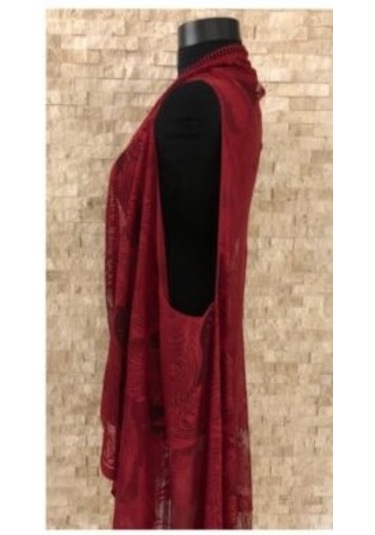 Pareo Dantel Yelek Mayo Bikini Üzeri Yaprak Desenli Püsküllü Plaj Çok Renkli