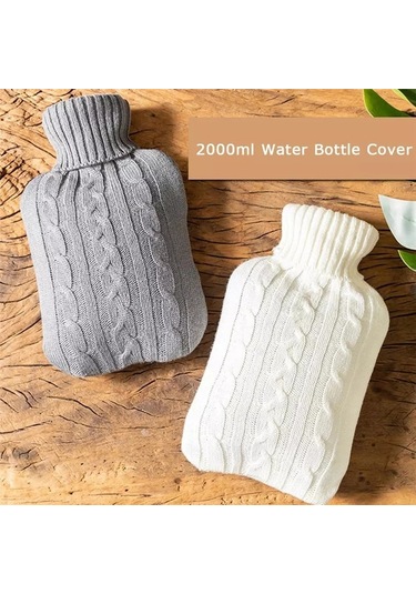 Sıcak Su Şişesi Düz Renk Örgü Kapağı Sıcak Su Şişesi Olmadan Su Dolu Sıcak Su Yumuşak Örgü Şişesi Kadife Çanta Koyu Gri