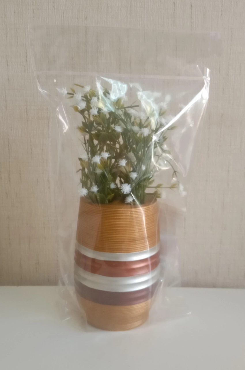 2 Adet Vazo Dahil,vazoda Çiçek,beyaz Yapay Çiçek,vazo Dekoratif Metalik Kahve Poliresin 6x6x17cm Çok Renkli