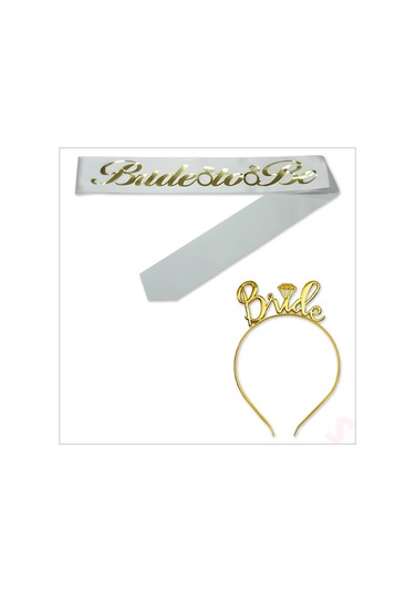 Bride To Be Kuşak Ve Bride Metal Taç Seti - Altın