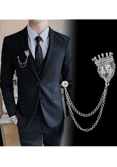 Dancemonkey Jzcat Erkek Moda Takım Elbise Korsaj Yaka Pin-xz41, Püskül Metal Broş Detay Gümüş