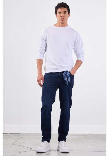 Dufy Beyaz Bisiklet Yaka Regular Fit Erkek Sweatshirt Beyaz