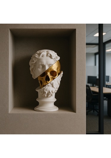 Antik Stil Yüz Ve Kafatası Heykel Ev Ofis İçin Modern Aksesuar - Altın