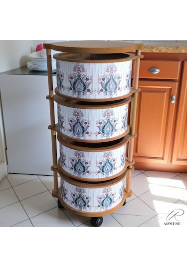 4 Katlı Ahşap Sebzelik Doğal Hasır Model Modern Uv Baskılı, Dayanıklı Ve Şık Tasarım Ahşap - Beyaz