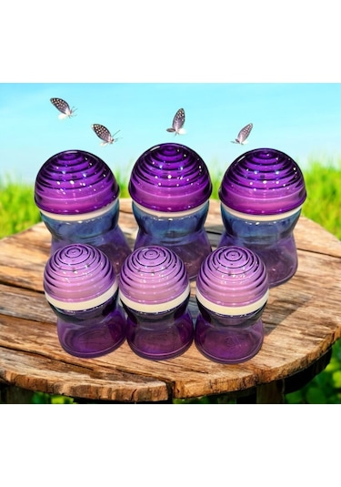 Kapaklı Baharatlık Tuzluk - 6 Lı Baharatlık Seti 2 Boy Mor Kırmızı