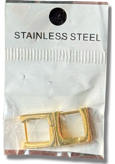 Küçük Kare Klasik Çelik Küpe Sarı