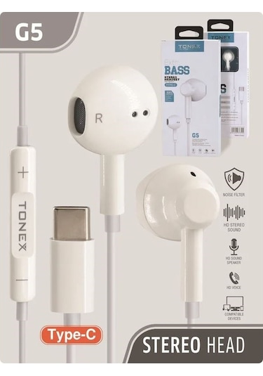 Tonex G5 Type-c Girişli Stereo Kablolu Kulaklık Süper Extra Bass Diğer