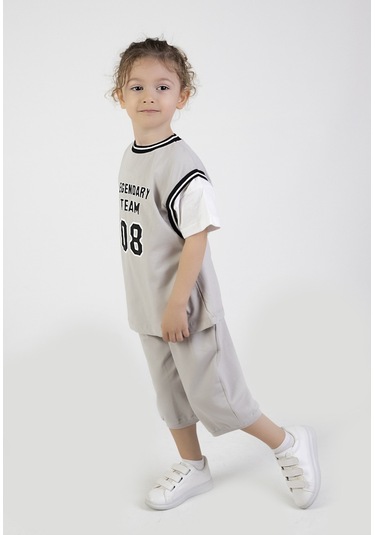 Erkek Çocuk Legendary Baskılı Kısa Kollu Diz Altı Basketball Şortlu Basic Takım 2-5 Yaş 001