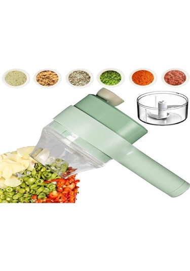 Mufunye El Tutan Kablosuz Elektrikli Mutfak Aleti: 4 Fonksiyonlu Sebze Dilimleyici, Sarımsak Kesici Ve Omlet Karıştırıcı - Yeşil