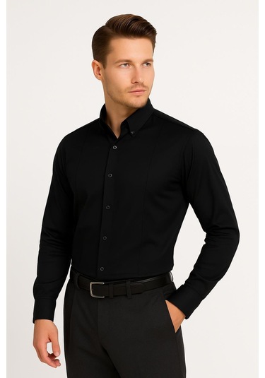 Gk 691 Slim Fit Siyah Klasik Gömlek Siyah