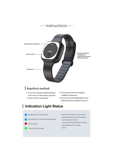 Xiyyadms F8 Ultrasonik Sivrisinek Kovucu Saat - Dışarıda Taşınabilir, Silikon Ve Metal, 7 Gün Kullanim Süresi, Siyah