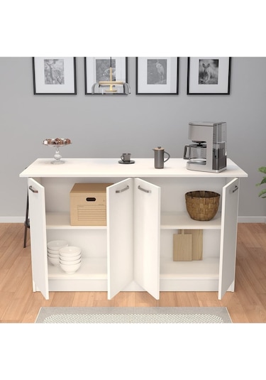 Patentli 160lık Benzila Mutfak Adası, Ada Mutfak, Çok Amaçlı Mutfak Dolabı, Mutfak Masası Beyaz