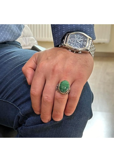 Denizci Çapa Yüzüğü, 925k Katı Gümüş Erkek Yüzüğü, El Yapımı Doğal Zümrüt Taşlı Yüzük Gümüş