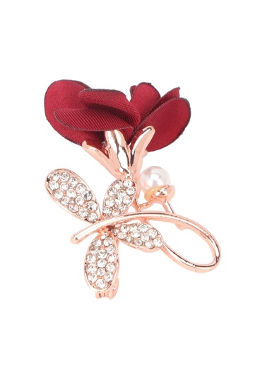 Lemestar Vintage Pembe Gül Broşu - Kristal Takılı Kumaş Ayaklı Yaka İğnesi - Nikah, Özel Etkinlikler İçin Elegan Aksesuar Çok Renkli