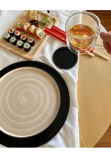 Siyah Ahşap Supla Amerikan Servisi Ve Bardak Altlığı 2'li Takım Siyah