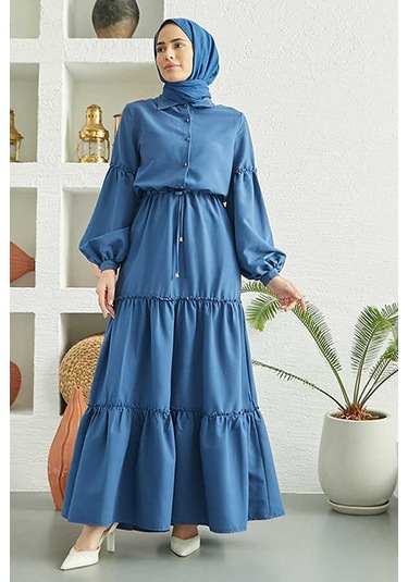 6567-carla Büzgülü Elbise İndigo