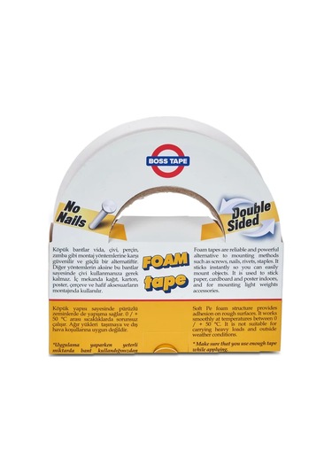 Boss Tape 2749 Çift Taraflı Köpük Bant 48mmx10m Hafif Ağırlık 5kg