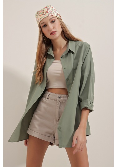 Bigdart 3900 Oversize Uzun Basic Gömlek - Haki 001