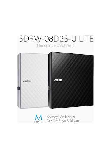 ASUS 8x SDRW-08D2S-U USB 2.0 Slim Harici DVD Optik Sürücü Beyaz