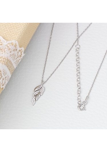 Nagiss Yaprak Model Zirkon Taşlı 925 Ayar Gümüş Kadın Kolye Gümüş