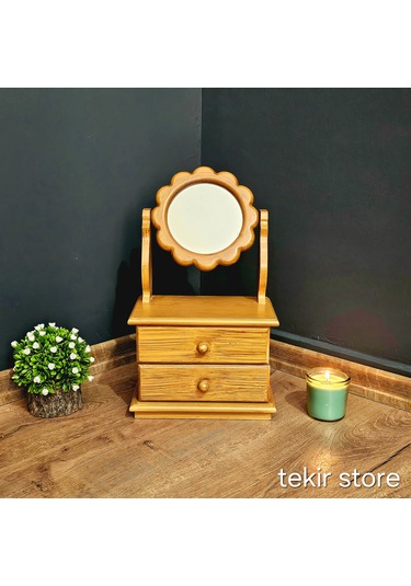 Çiçek Model Ahşap Hareketli Ayna Eskitme Makyaj Takı Organizeri