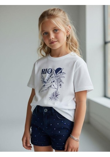 Zekids Kız Çocuk Rio Baskılı Basic T-shirt-16971 Ekru