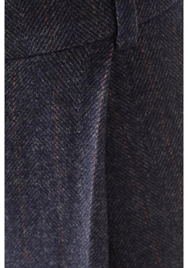 12storeez Herringbone Kısa Paça Yün Pantolon Lacivert