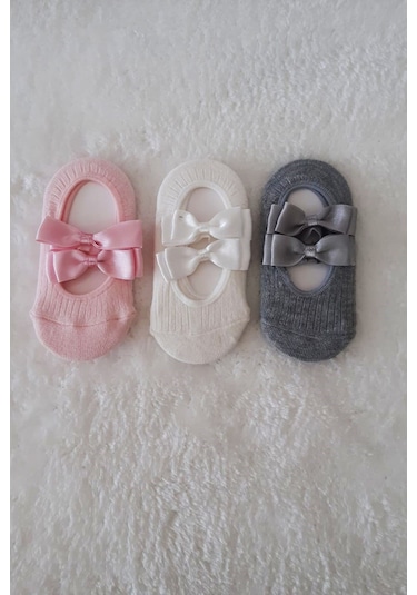 3lü Kız Bebek Fiyoklu Babet Çorap Pamuklu Çapraz Bantlı Esnek 001