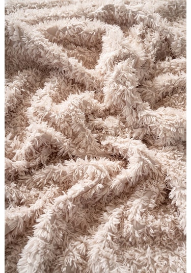 Dali Zigzaglı Bej Çift Kişilik Jakarlı Deluxe Uyku Seti 3 Parça Yatak Örtüsü Seti Bej