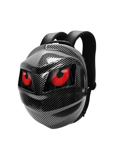 Karbon Fiber Led Gözlü Akıllı Sırt Çantası Sert Kasa, Usb Şarj Girişli, Işıklı Teknolojik Çanta Siyah