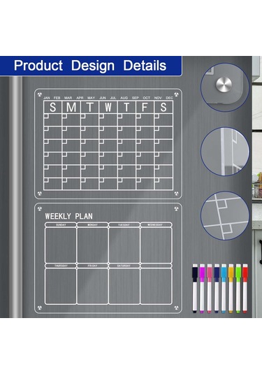Suntek Buzdolabı Için Manyetik Takvim 8pcs-aylık-haftalık Açık Mavi