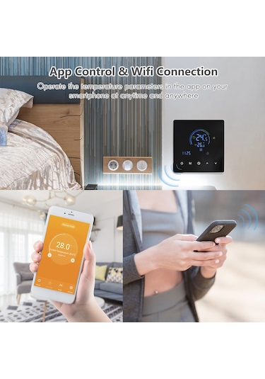 Yifomall Su Isıtması İçin Akıllı Wifi Termostat, Lcd Ekran, Mobil Uygulama Kontrolü, Haftalık Programlama, 90-240v