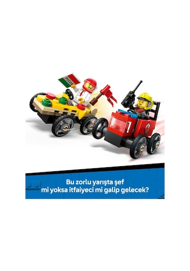 LEGO® City Pizza Arabası İtfaiye Kamyonuna Karşı Yarış Arabası Paketi 60458 -5 Yaş ve Üzeri Çocuklar için Yaratıcı Oyuncak Yapım Seti(70P)