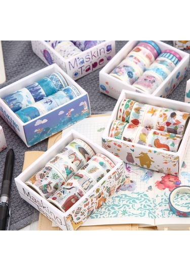 Springsun 10'lu Şirin Hayvan Washi Tape Seti - Renkli Dıy Bantlar, Kızlar İçin Günlük Planlayıcı & Hediye Paketleme