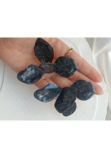 Füme Çiçek Desenli Küpe Altın - Siyah