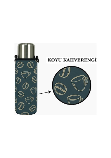 Klasik Kulpsuz 1.0 Lt. İle Uyumlu Omuz Askılı Termos Kılıfı Koyu Kahverengi