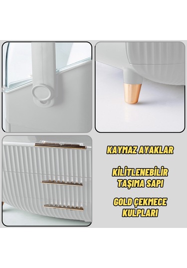 Çekmeceli Makyaj Kutusu Ve Düzenleyici Kozmetik Eşya Masa Üstü Organizer Beyaz