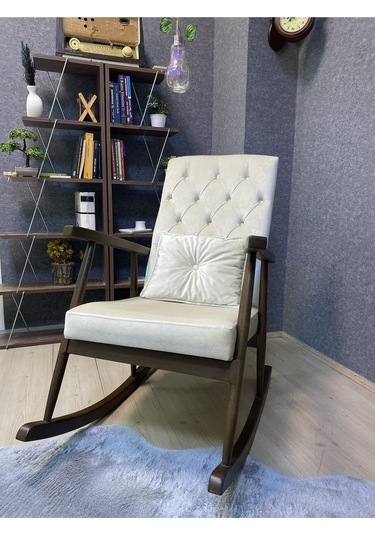 Asedia Trend Ceviz Krem Kapitoneli Sallanan Sandalye Koltuk