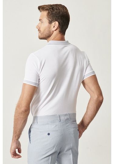 Ac&Co / Altınyıldız Classics 4A4820200047BYZXL Düğmeli Polo Yaka Cepsiz Slim Fit Erkek Tişört - Beyaz