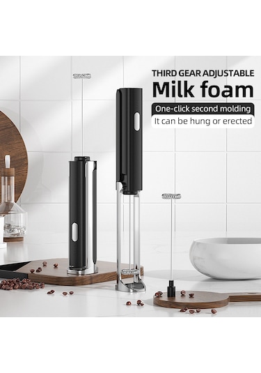 Maiyame "şarj Edilebilir Katlanabilir Çift Başlı Elektrikli Süt Köpürtücü - Kahve, Krem Şanti Ve Yumurta Karıştırıcı" Siyah