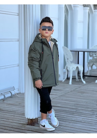 Erkek Çocuk Kapüşonlu İçi Kürklü Mont Km3050 Haki