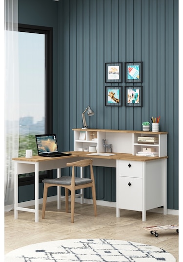 Remy Çalışma Masası Raflı L Köşe Bilgisayar Ofis Masası Sepet-beyaz Sepet-beyaz Remy Çalışma Masası Raflı L Köşe Bilgisayar Ofis Masası Sepet-beyaz Sepet-beyaz