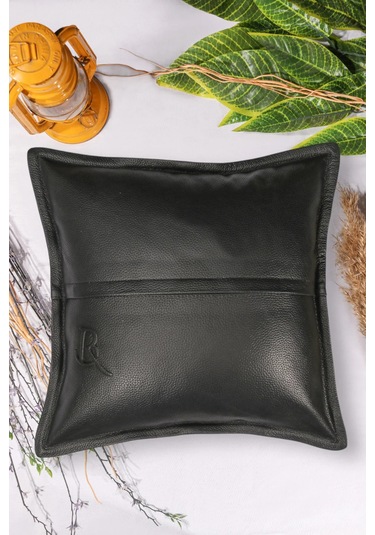 Premium Dekoratif Siyah Deri Kırlent Kılıfı/ev Ve Ofis Için Gerçek Deri 45x45cm Kırlent Kılıfı Siyah
