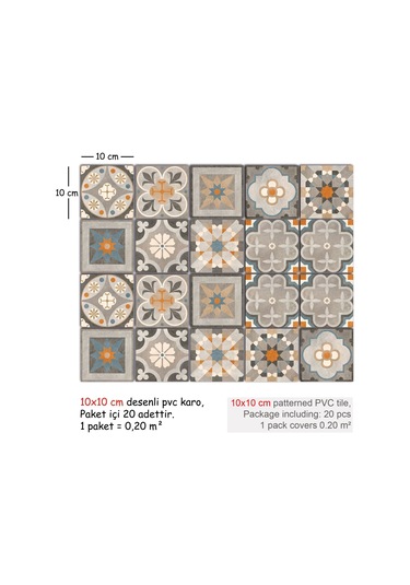 Tink Kendinden Yapışkanlı Kayısı Desenli Pvc Karo Kaplama 10x10 Cm 20'li Paket