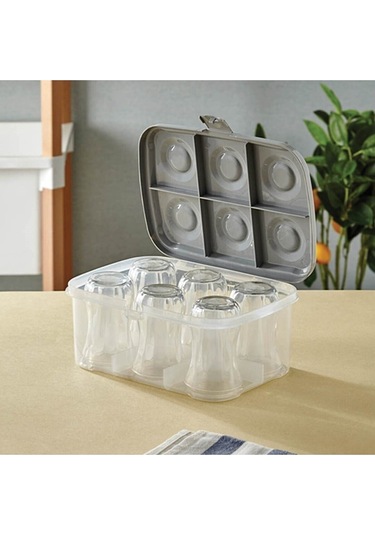 Periboia Bardak Taşıma Kutusu Şeffaf - 6 Bardak Kapasiteli Piknik Çok Renkli